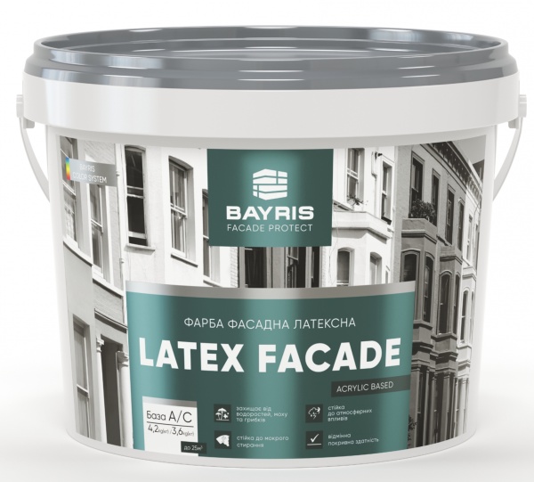 Краска фасадная водоэмульсионная Bayris LATEX FAСADE мат белый 4,2кг 
