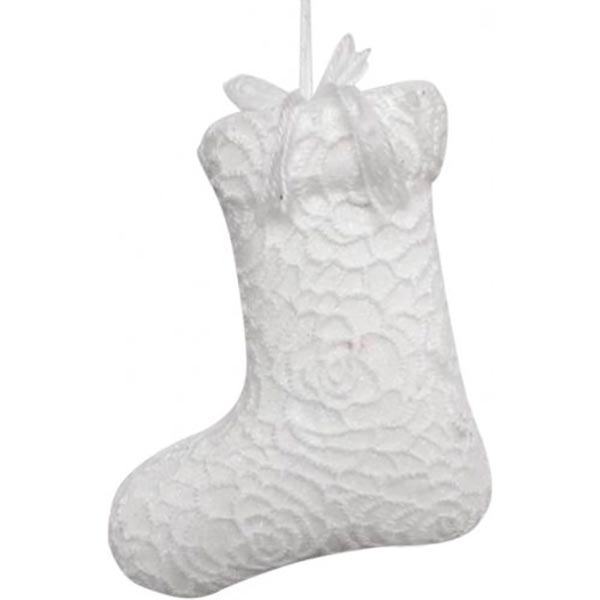 Игрушка на елку Валенок белый в кружеве 12 см