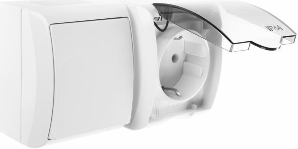 Розетка + вимикач із заземленням Ospel Fala без шторок з кришкою сірий