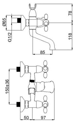 Смеситель для ванны Rubineta Venezia-1 Cross V10S96