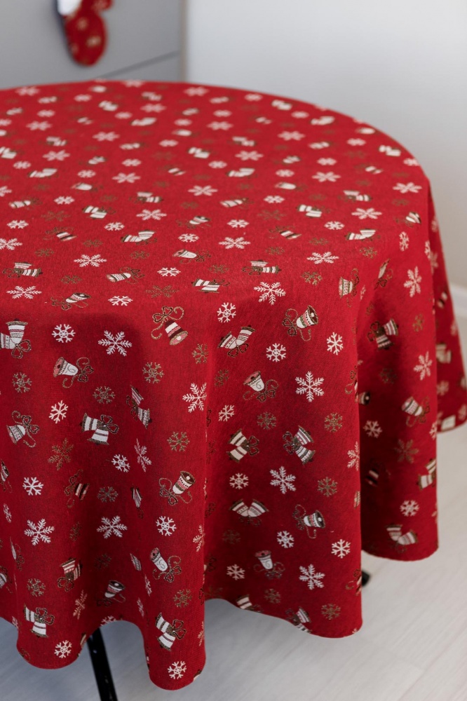 Скатерть круглая Колокольчики на красном d136 136x136 см Прованс