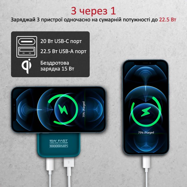 Портативное зарядное устройство Promate PowerMag-10+ 10 m/Ah blue (powermag-10+.blue)