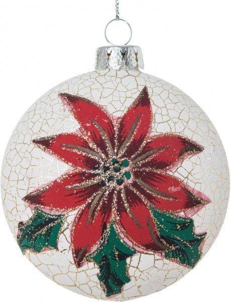 Елочная игрушка Плоский шар Пуансеттия 8 см 
