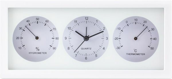 Термогигрометр Стеклоприбор биметаллический с часами горизонтальный