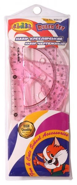 Набір лінійок 4 предмети в ПВХ-пеналі рожевий 9024-12 CLASS