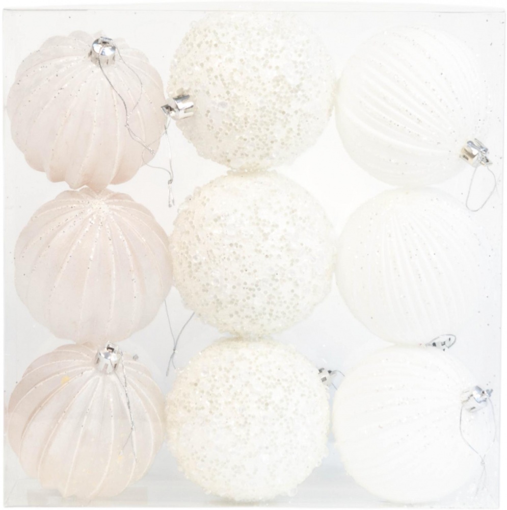 Набор елочных шаров Снежный d 80 мм 9 шт./уп.