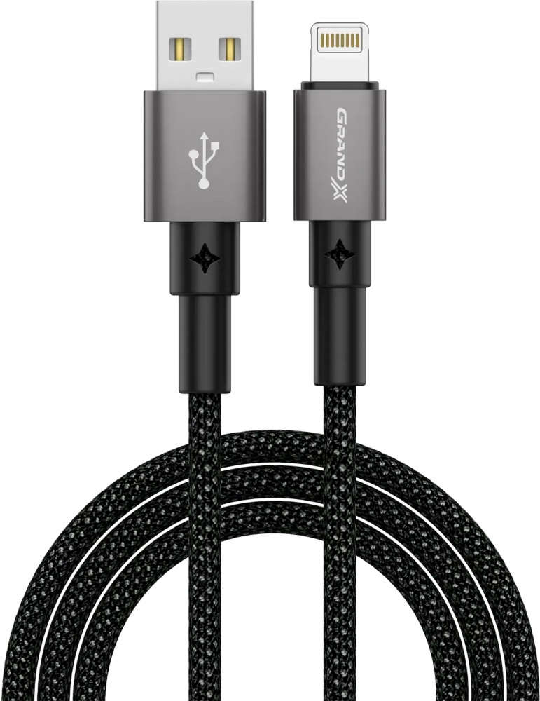 Кабель Grand-X USB — Lightning 1 м чорний (PL-08)