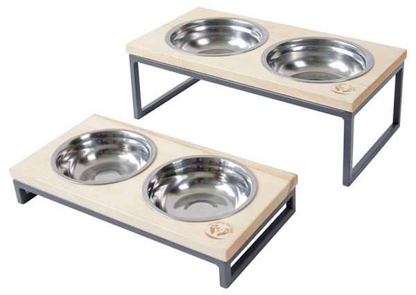 Підставка подвійна 10 центів для Джека з мисками №2 XS, подвійна, 2*250мл, графіт, метал, дерево, 31 х 16 х 5 см