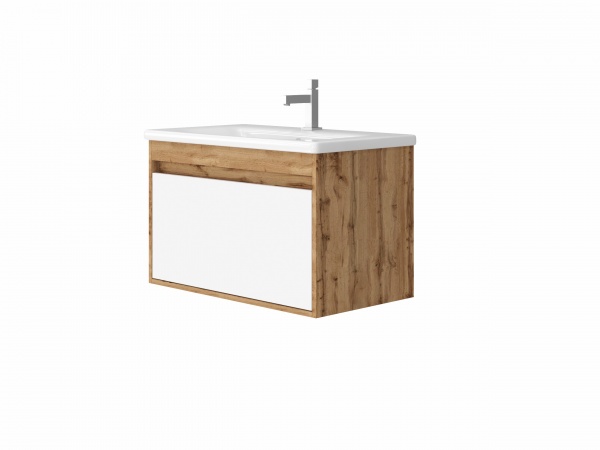 Тумба підвісна ЮВЕНТА Тумба Malta - 80 дуб Вотан з умивальником Soft-80