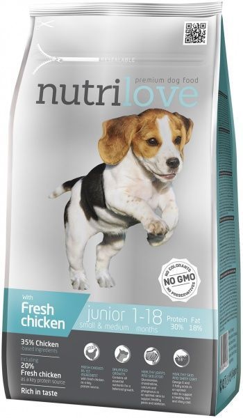 Корм NutriLove для цуценят курка і рис 1,6 кг