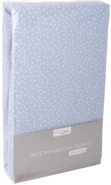 Простынь на резинке трикотажная Снежынки 90x200 см голубой с принтом Homeline 