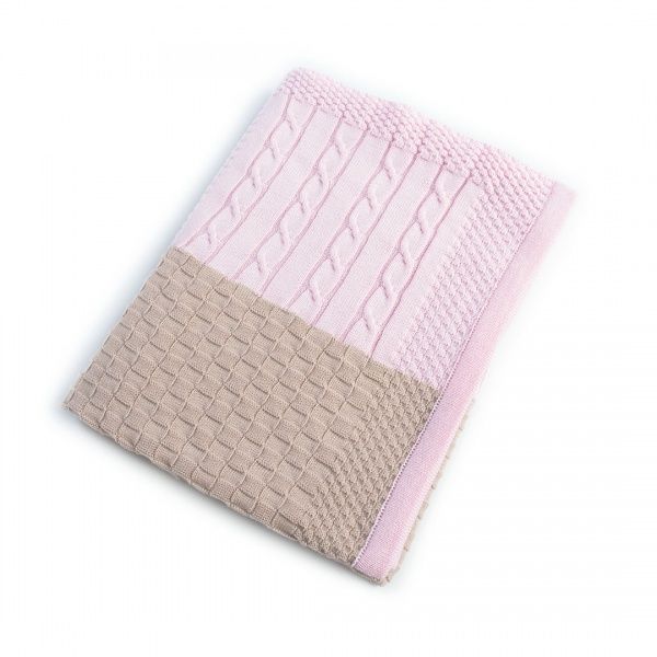 Плед IDEIA вязаный Малыш пэчворк + шапочка 70х90 см розовый 8000029910 