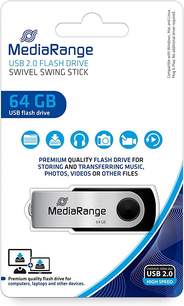 Флеш-память USB MediaRange 64 ГБ USB 2.0 black/silver (MR912)