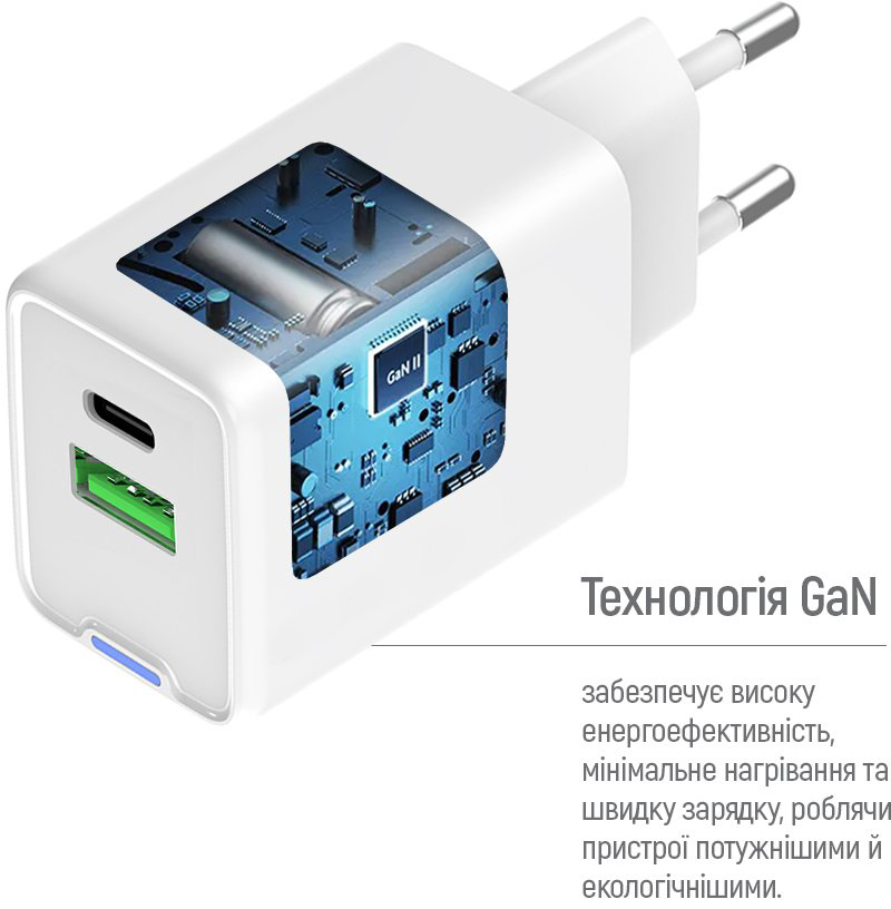 Сетевое зарядное устройство ColorWay GaN Mini 30W PD USB (Type-C PD + USB QC4.0) white