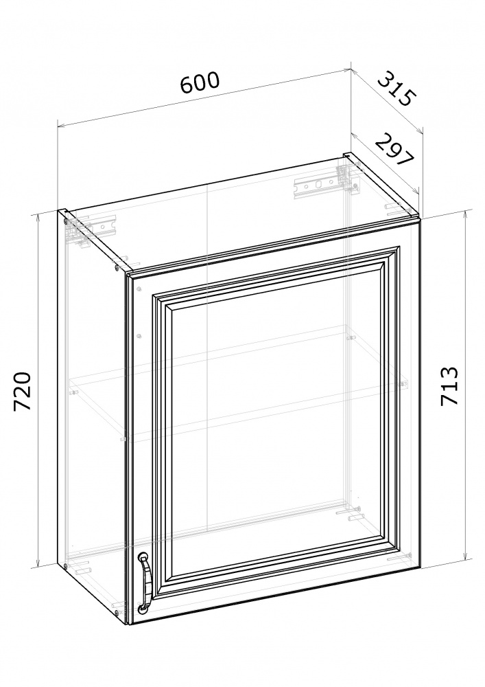 Шкаф верхний В1 60/72/30 (1ф) МС Глория_ASHEN /фасад МДФ №332 пепельный матовый/дуб артизан Грейд