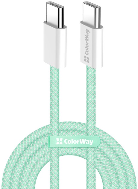 Кабель ColorWay Type-C - Type-C braided cotton PD Fast Charging 60W 3А 1 м зелений (CW-CBPDCC061-G)