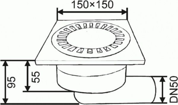 Душевой трап MCH с горизонтальным подключением DN50