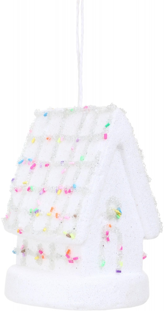 Декорация новогодняя Китай Домик с бисером YE2347W 13 см белый