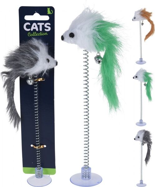 Игрушка для котов мышка на пружине 19 см