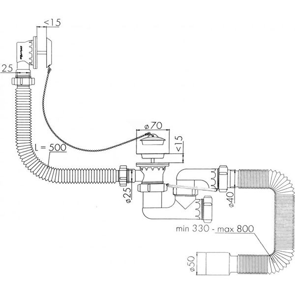 Сифон для ванны Water House пробка, с переливом, гибкая труба 40 * 50 (регулируемый) SVD-03