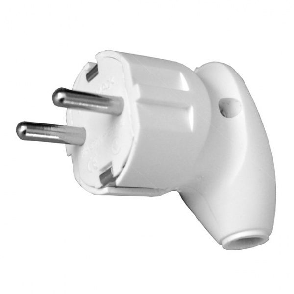 Электровилка угловая Neomax NX1005 с заземлением 220В 16А IP20 пластик белый