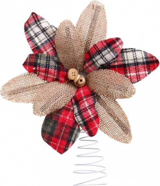 Верхівка для ялинки з квіткою комбінована d280 мм червоний із малюнком 