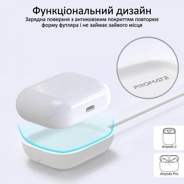 Бездротовий зарядний пристрій Promate AuraPod-1 5W для AirPods White