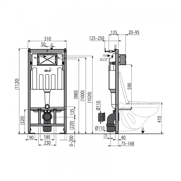Інсталяція для унітаза Комплект 4в1 AM101/1120 з хромованою круглою кнопкою M671 та прокладкою M91