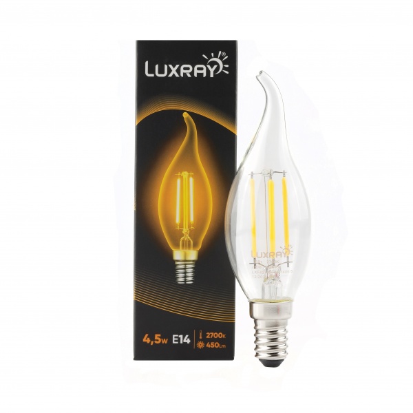 Лампа светодиодная Luxray FIL 4,5 Вт CF37 прозрачная E14 220 В 2700 К LXF427-BF35-1404/5 