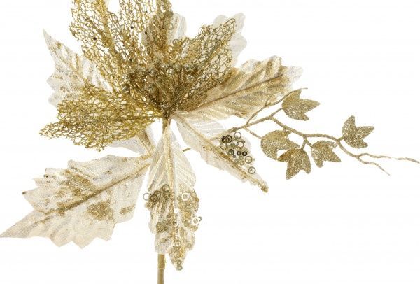 Гілочка декоративна Пуансетія золота 43 см ELY15001 