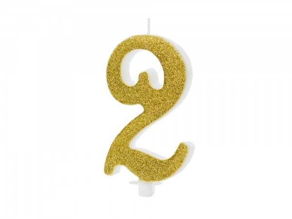 Свеча для торта Partydeco цифра 2 золотая 10 см (SCU4-2-019)