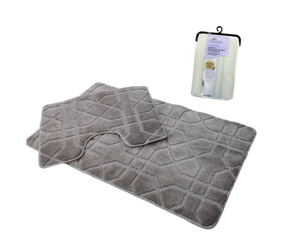 Набор ковриков Dariana Standard 60х100+60х50 см светло-серый геометрия + занавеска PEVA