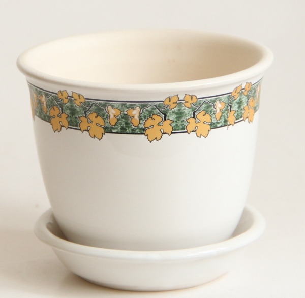 Горщик керамічний Класик Золота лоза круглий 0,5 л білий із малюнком 