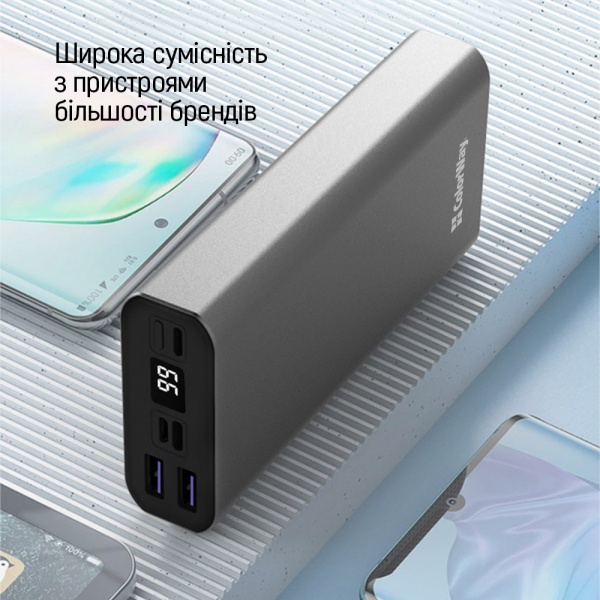Зовнішній акумулятор (Powerbank) ColorWay 20000 mAh gray (CW-PB200LPH3GR-PDD) 