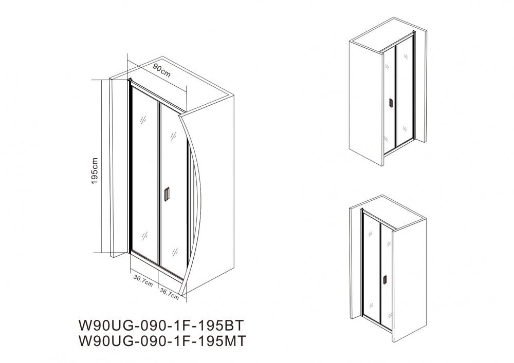 Душевые двери AM.PM W90UG-090-1F-195BT Gem Solo Fold, 90x195 см