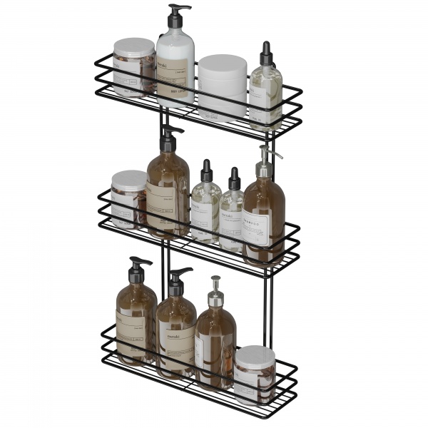 Полка для ванной 3-ярусная 35 см черная 