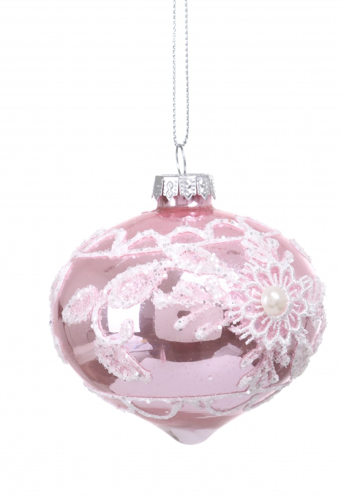 Куля скляна / дзига з квіткою 2 асортименти d 80 мм рожевий