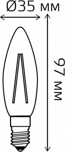 Лампа светодиодная Gauss Black Filament 2 шт./уп. C37 5 Вт E14 4100 К 220 В прозрачная 103801205P 