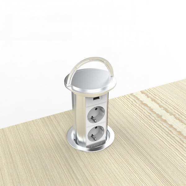 Розетка меблева + USB подвійна із заземленням Livolo C7 IP44 сірий VL-SHS019-FCTC-S