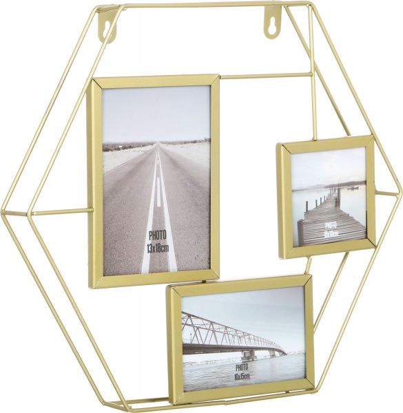 Коллаж Шестиугольник золотистый на 3 фото 13х18/10x10/10x15 см 