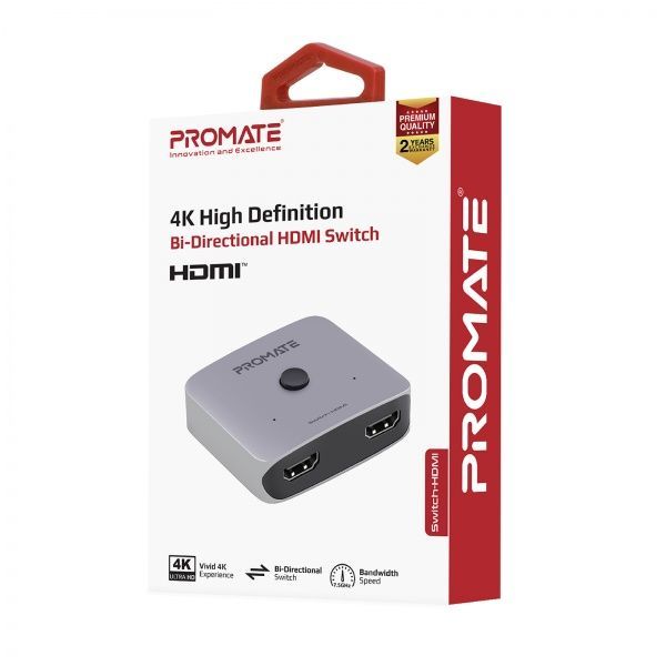 Сплиттер Promate Switch-HDMI 4K 60Hz серебристый (switch-hdmi.silver) 