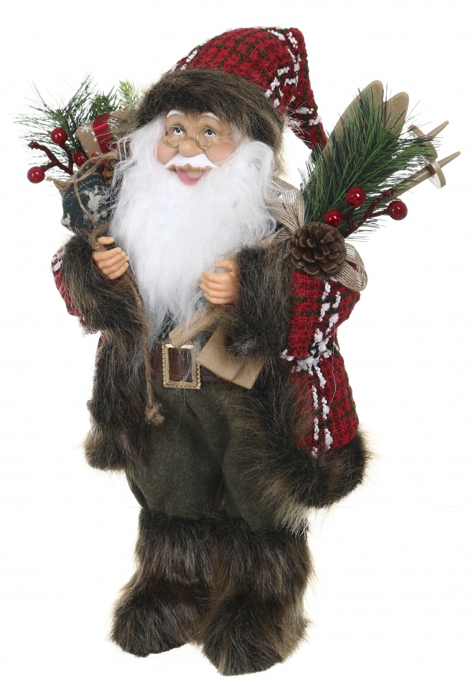 Декоративна новорічна фігура Санта лісовий із мішечком червоно-зелений 40 см