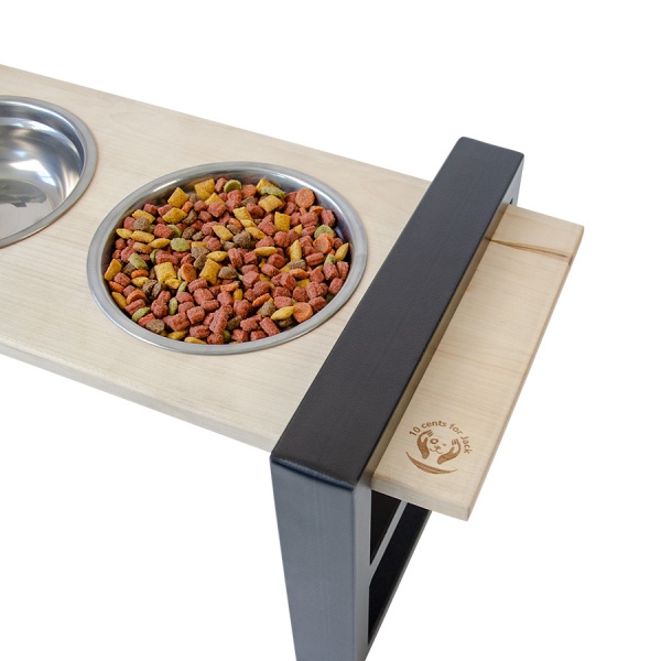 Миска двойная 10 центів для Джека Подставка с мисками от Джека №1 M/L, двойн.,регул., 2*600мл, чорный, метал, дерево, 51*24*14/22см