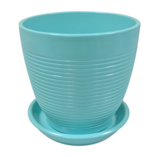 Горщик керамічний Оріана-Запоріжкераміка Кедр №2 різьблений круглий 2,2л бірюзовий 