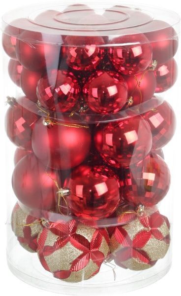 Набор елочных шаров пластиковых красный 6-8-10 см 42 шт./уп. 