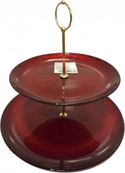 Фруктовниця двохярусна Crystal 21+28 см червона Dekor Cam 