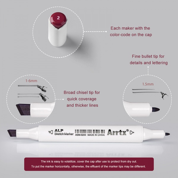 Набор маркеров Arrtx спиртовых Alp ASM-02RD 24 цвета красные оттенки LC302253 