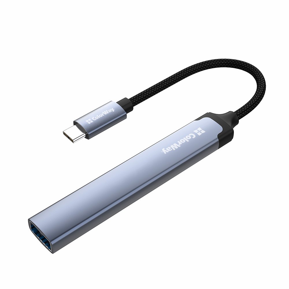USB-хаб ColorWay USB-C 4-в-1 USB-C2.0х3/USB3.0 0,12 м grey/black (CW-HUB07)