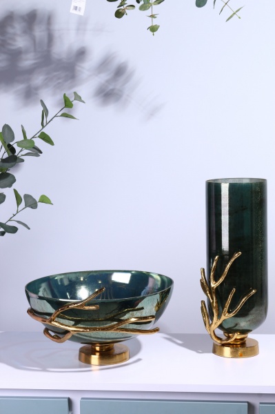 Ваза PANACHE Grapevine 35 см темно-зелений/золото 