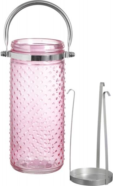 Свічник скляний 10x10x23,5 см з підставкою рожевий